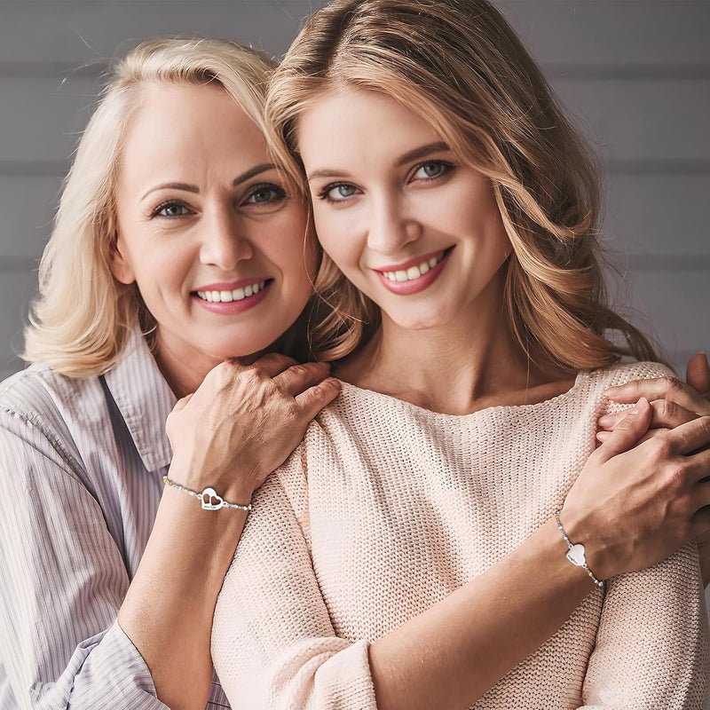 DS Mother Daughter Bracelets Set,18K Gold Plated Stainless Steel Heart Jewelry for Women Girls,Mothers Day Gifts for Mom/Daughter,Adjustable Matching Bracelets for Mommy and Me gift box packaging - Image 5